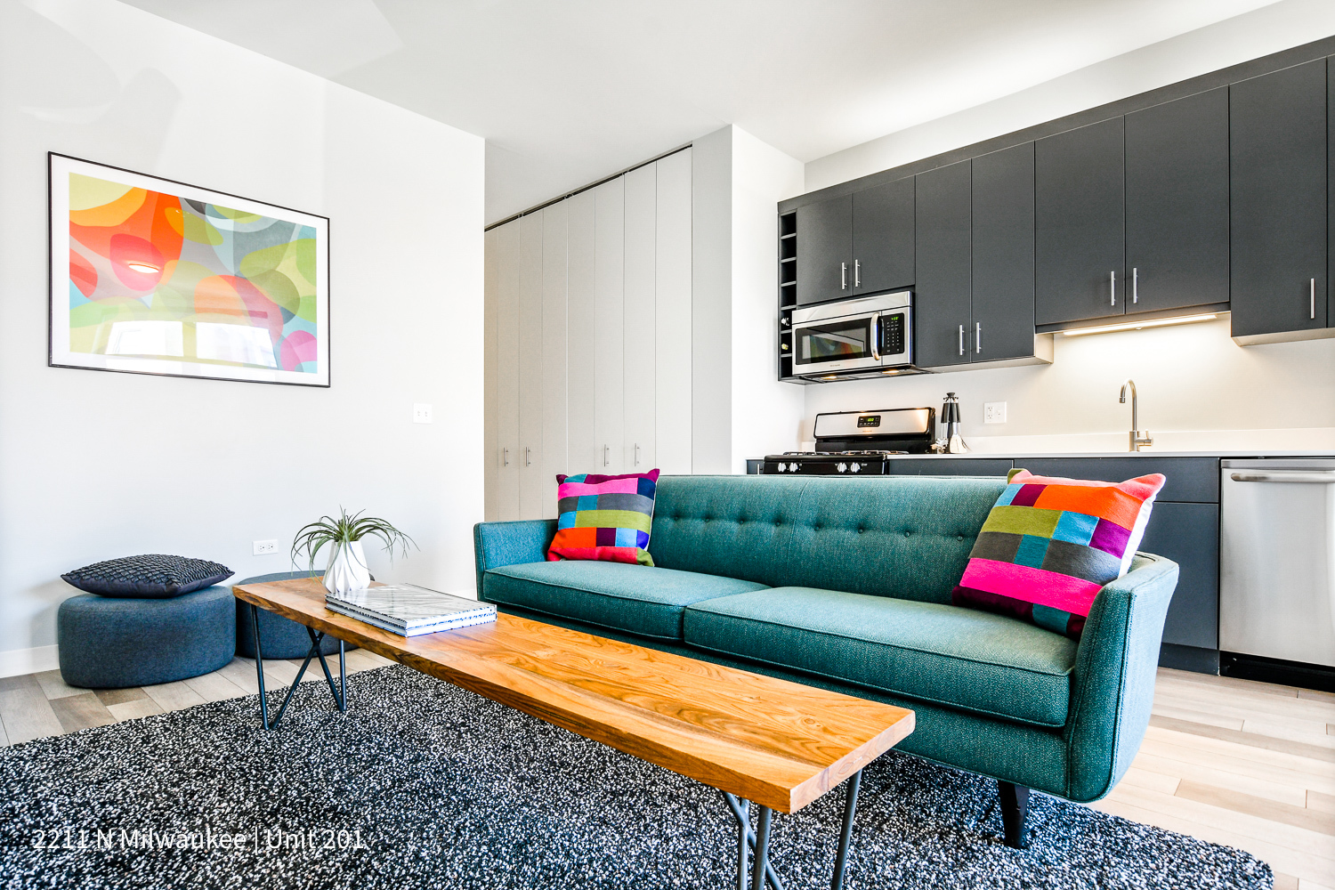 Undisclosed Address Chicago, IL 60647 - Photo 8 of 23 a living room with furniture and a rug