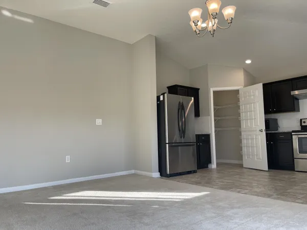 a view of a livingroom with a chandelier