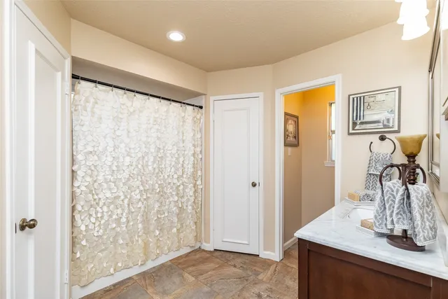 a view of a hallway with workspace