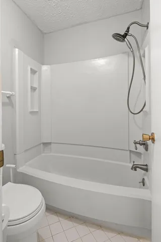 a bathroom with a shower and a toilet