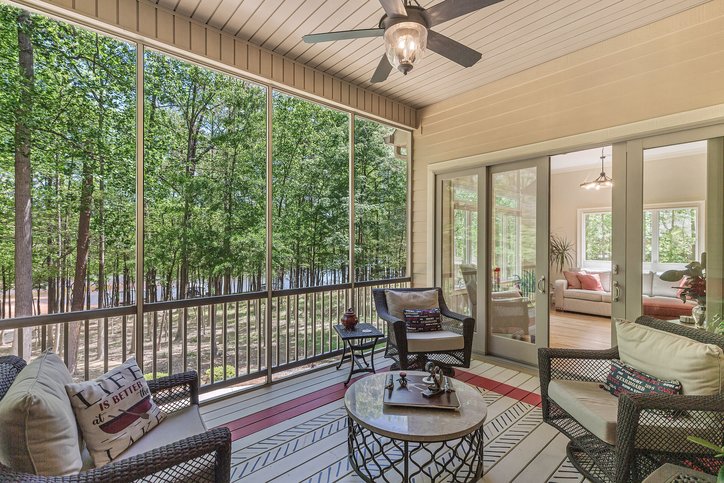 402 Boaters Row Fair Play, SC 29643 - Photo 24 of 50 Enjoy tranquil moments and verdant views from this inviting screened porch, perfect for relaxation.