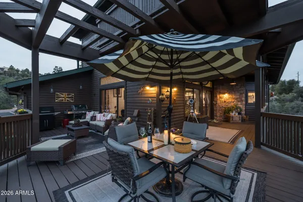 a view of a porch with furniture
