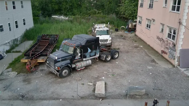 an outdoor space with furniture