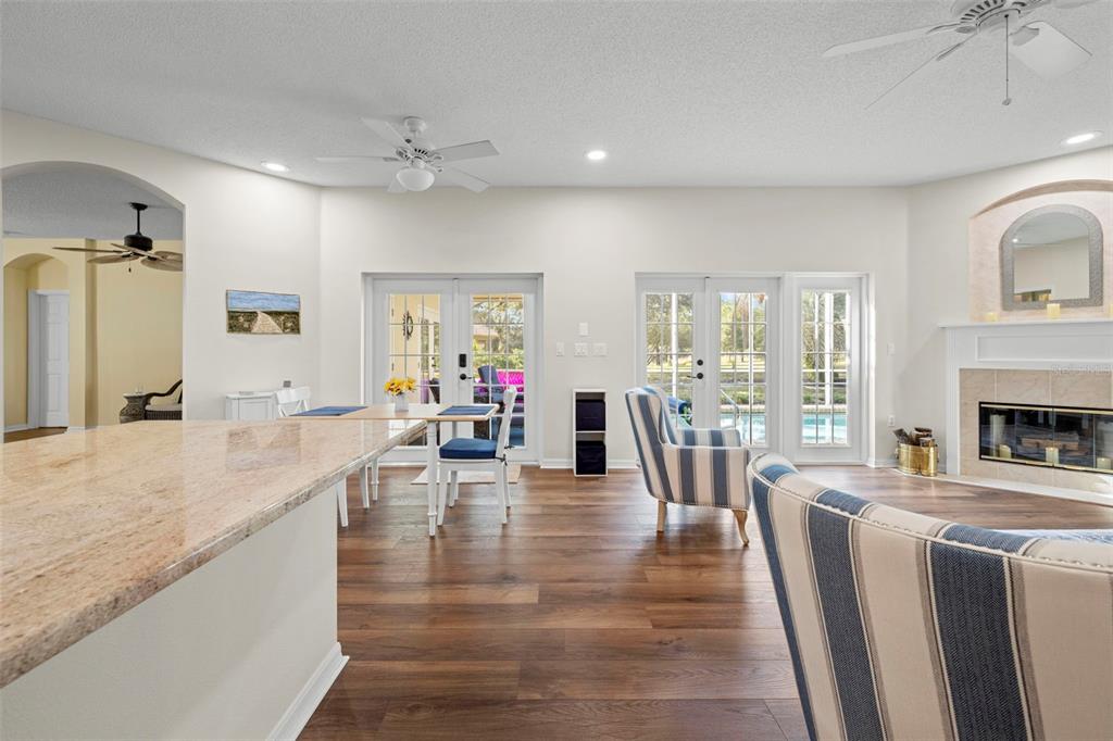 332 McIntosh Court Spring Hill, FL 34609 - Photo 22 of 54 a living room with furniture a fireplace and a dining table with wooden floor