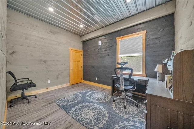 a workspace with furniture