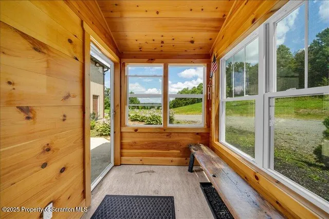 a bathroom with a large window