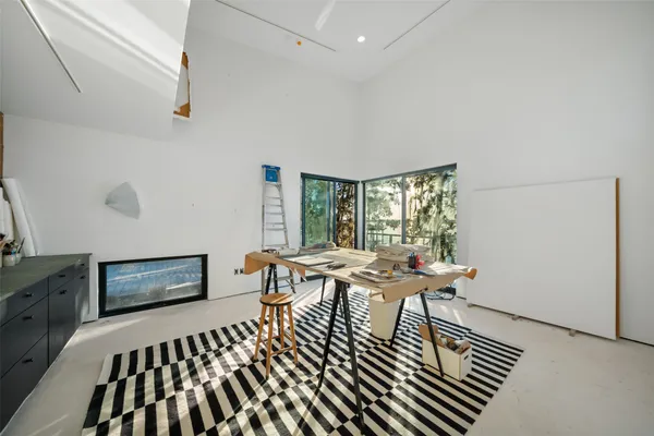 an outdoor space with furniture for seating