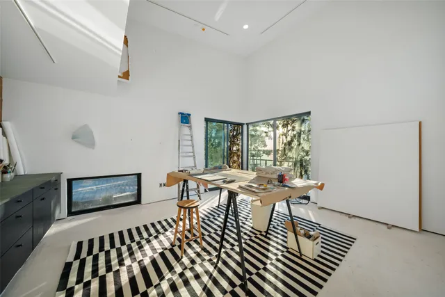 an outdoor space with furniture for seating