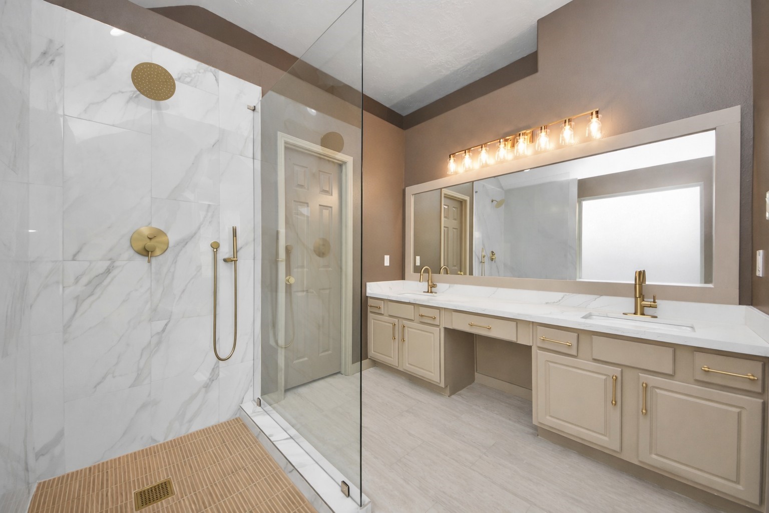 14423 Gadwall Court Houston, TX 77044 - Photo 33 of 42 a bathroom with a double vanity sink mirror and shower