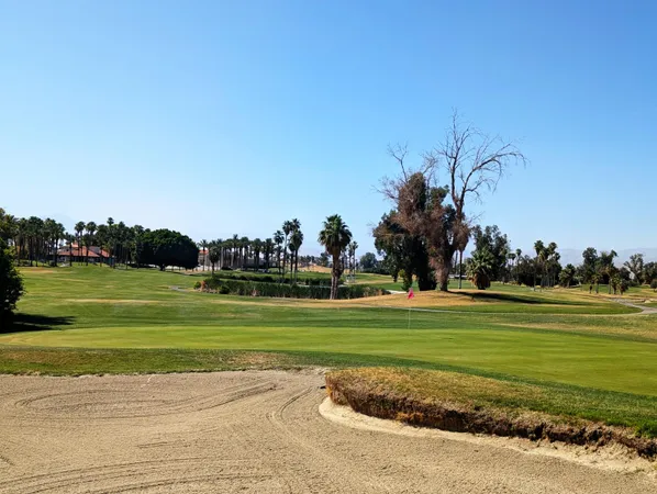 a view of a golf course with a big yard