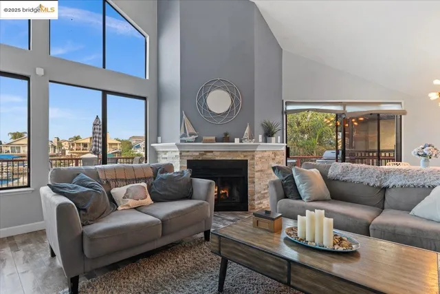 a living room with furniture and a table