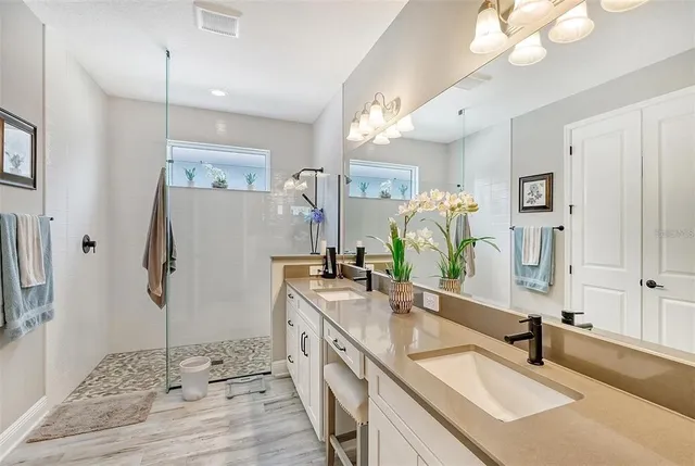 a view of a swimming pool with a porch