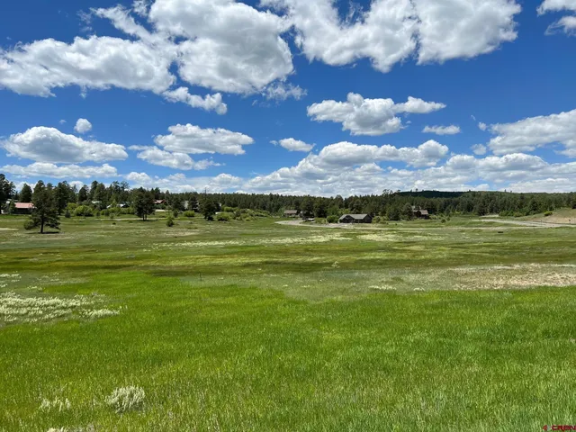 a view of a lake with a big yard