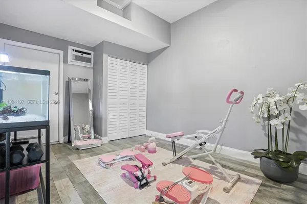 a bed room with a bed and a table