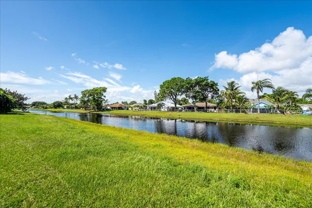 a view of a field of grass and trees