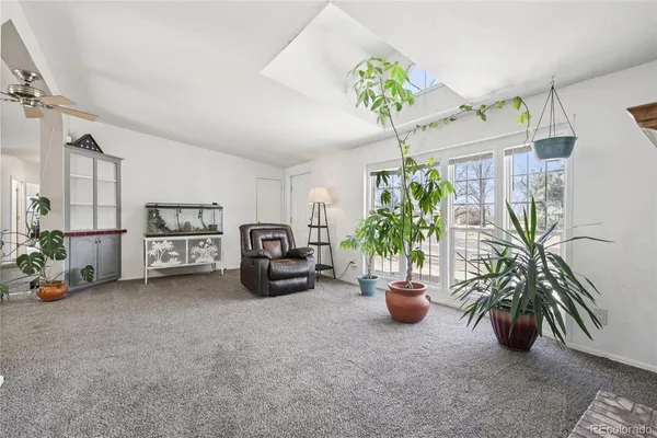 a view of living room with furniture and a potted plant