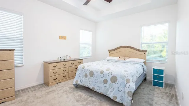 a bedroom with a bed and a cabinets