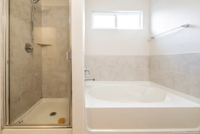 a bathroom with a bathtub