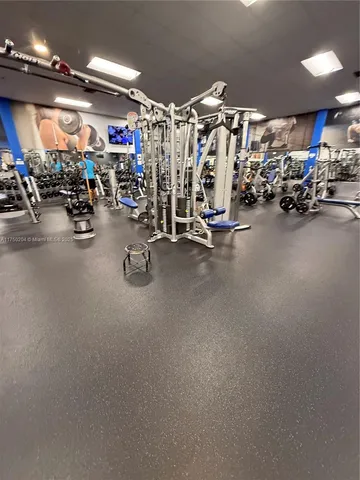 a view of a garage with gym equipment
