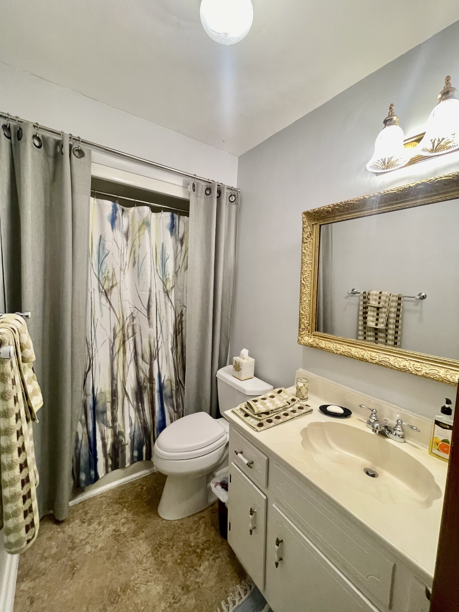 336 Second Creek Road Five Points, TN 38457 - Photo 21 of 37 a bathroom with a sink toilet double vanity and shower
