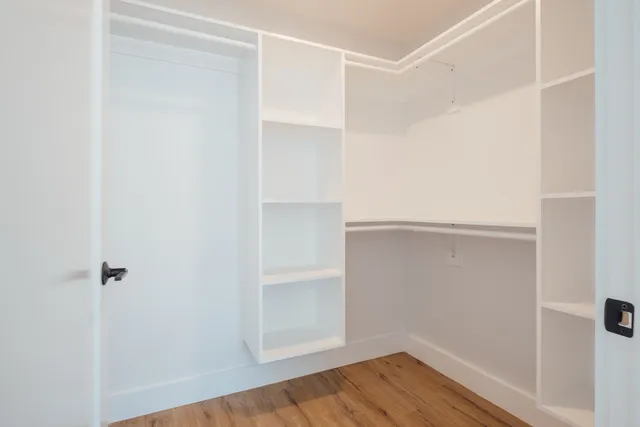 a view of an empty walk in closet