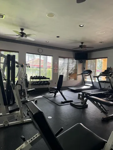 a view of a room with gym equipment