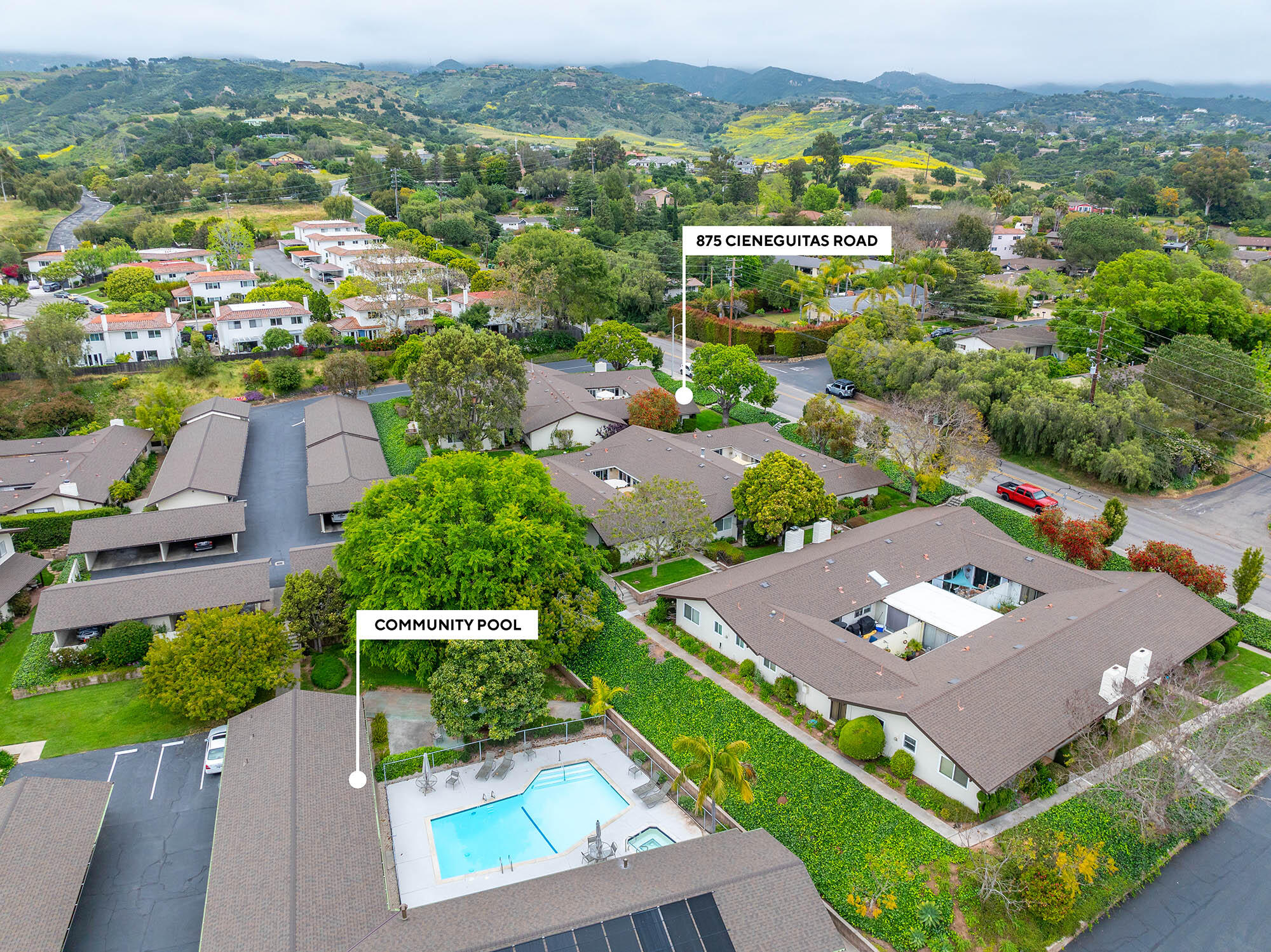 875 Cieneguitas Road Santa Barbara, CA 93110 - Photo 12 of 39 Aerial community pool - 875 Cieneguitas