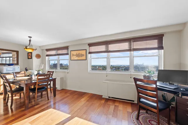 a workspace with wooden floor