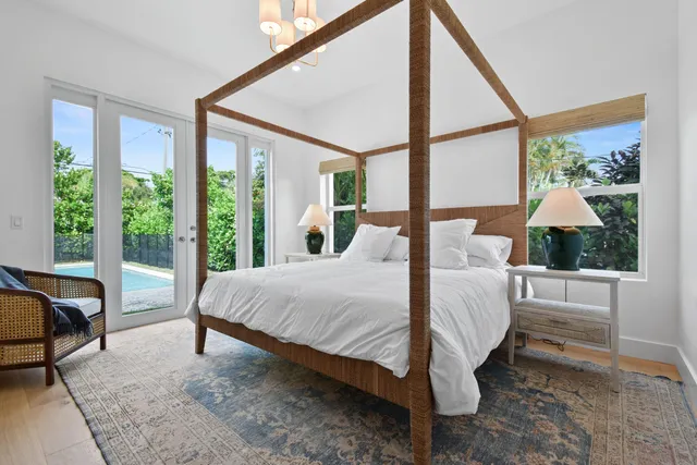 a bed sitting in a bedroom next to a window