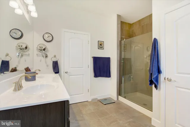 a bathroom with a sink and a shower