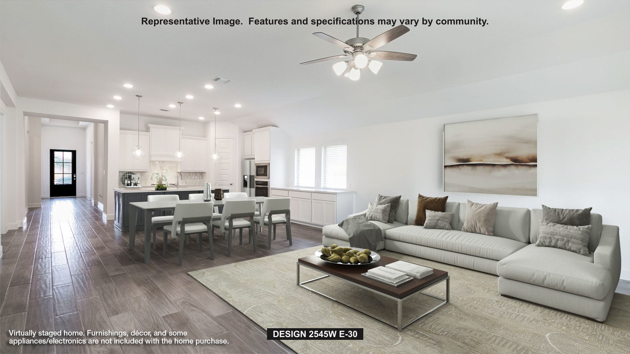 432 Brandywine Road Hutto, TX 78634 - Photo 3 of 12 Living room with dark wood-type flooring, recessed lighting, and ceiling fan