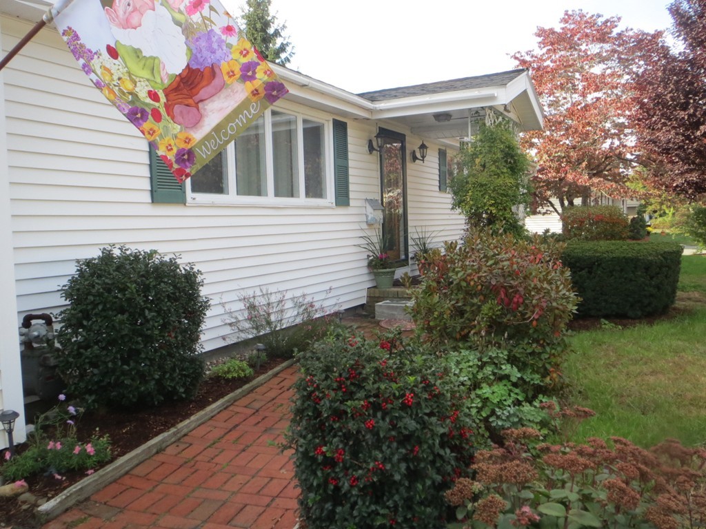 a front view of a house with garden