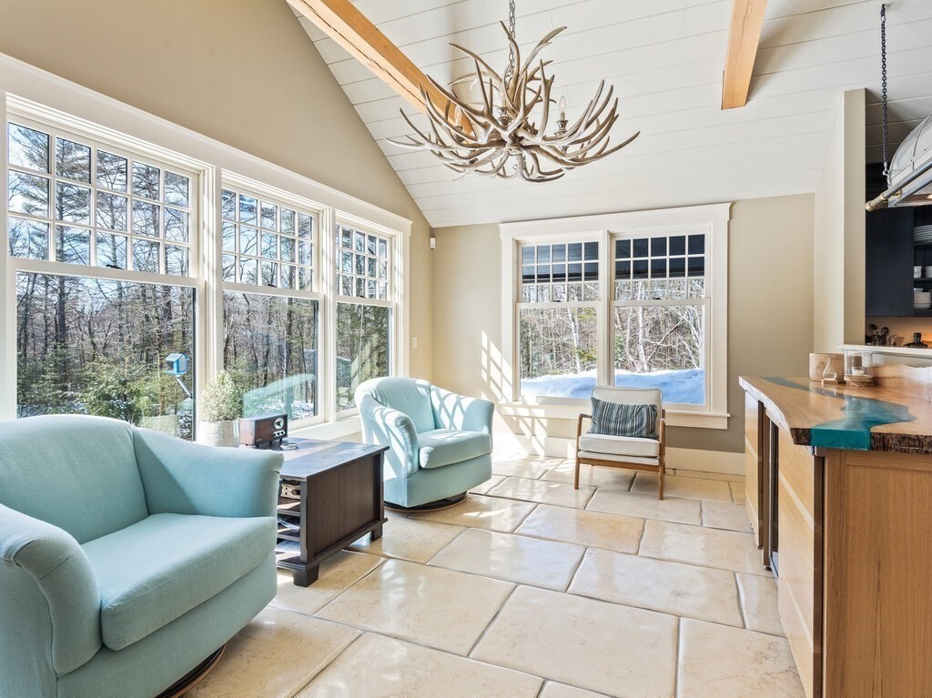 49 Greene Road Princeton, MA 01541 - Photo 15 of 42 a living room with furniture a flat screen tv and a large window