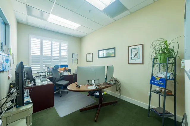 a view of a livingroom with furniture and windows