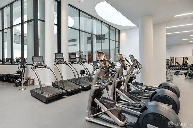 a view of a room with gym equipment