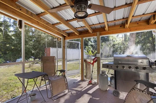 a view of yard with seating space