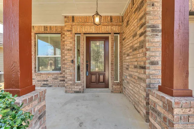 a front view of a house with a outdoor space