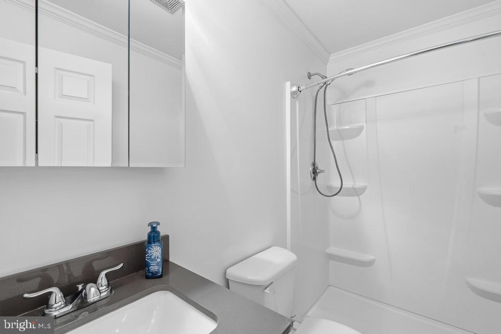 1326 Perrys Corner Road Grasonville, MD 21638 - Photo 30 of 35 a bathroom with a granite countertop toilet and a shower