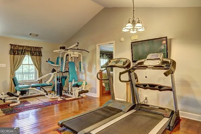 a view of a room with gym equipment