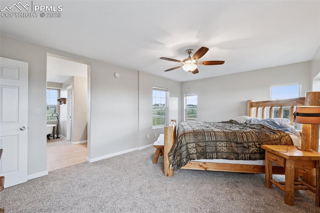 13490 Halleluiah Trail Elbert, CO 80106 - Photo 21 of 38 a bed room with a bed and a ceiling fan
