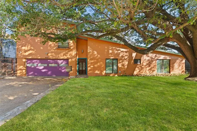 a view of a yard with an tree