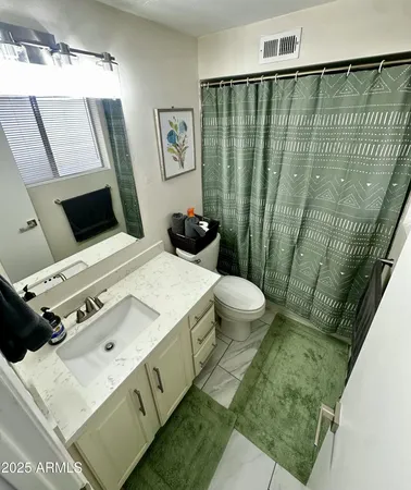 a bathroom with a sink a toilet a mirror and shower