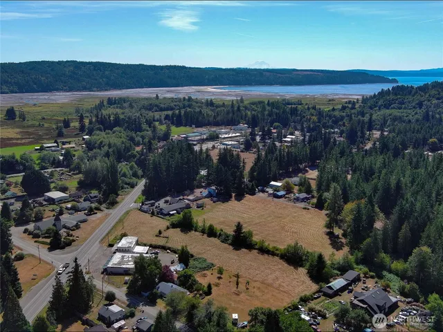 a view of a field with an trees