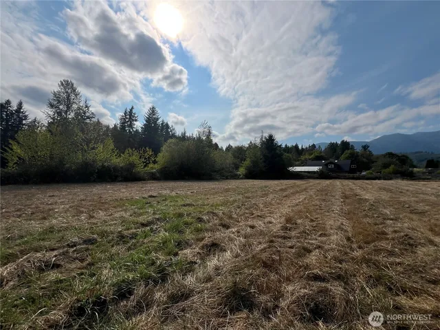 an aerial view of a house with a yard and lake view