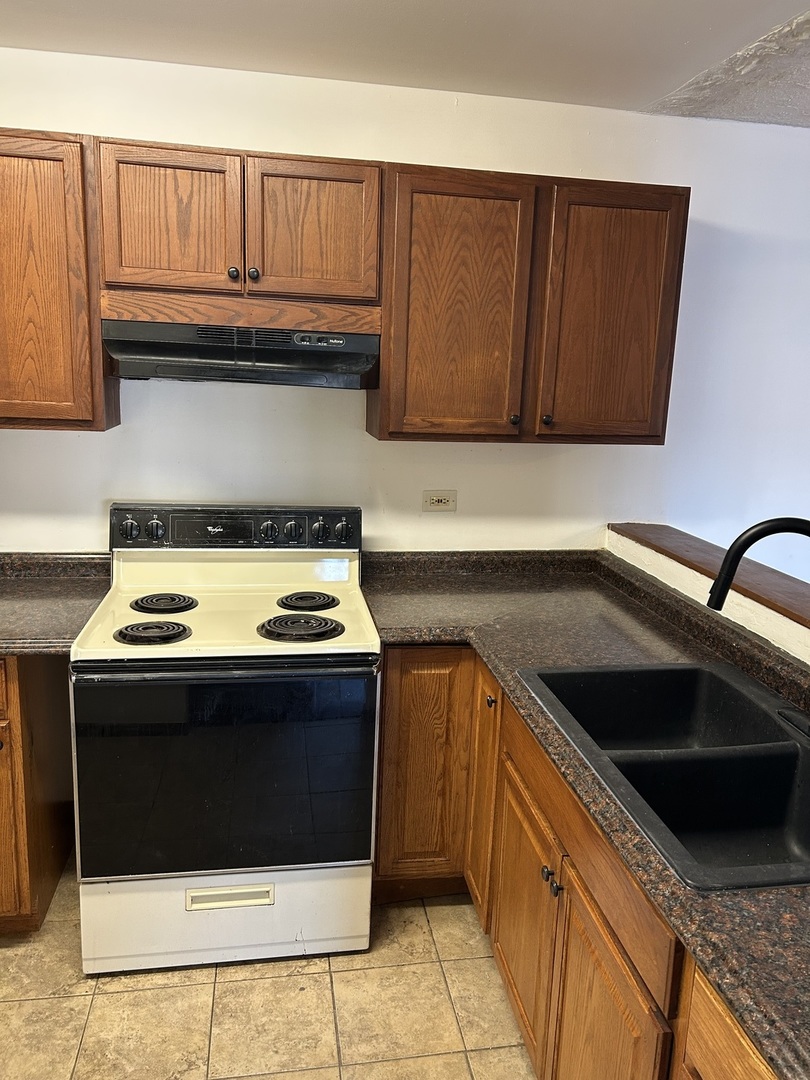 242 George Street, Unit B Bensenville, IL 60106 - Photo 5 of 11 a kitchen with granite countertop a stove and a sink