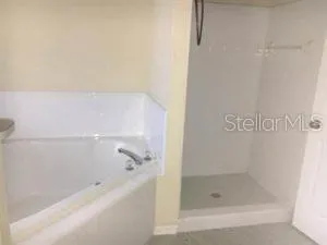 a bathroom with a bathtub