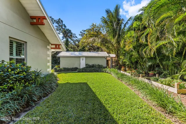 a view of a backyard with plants