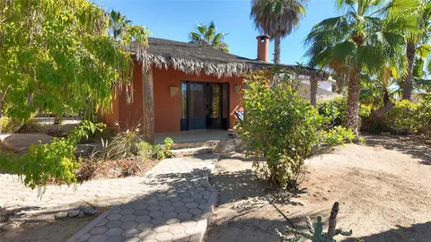 a view of a house with a yard and potted plants