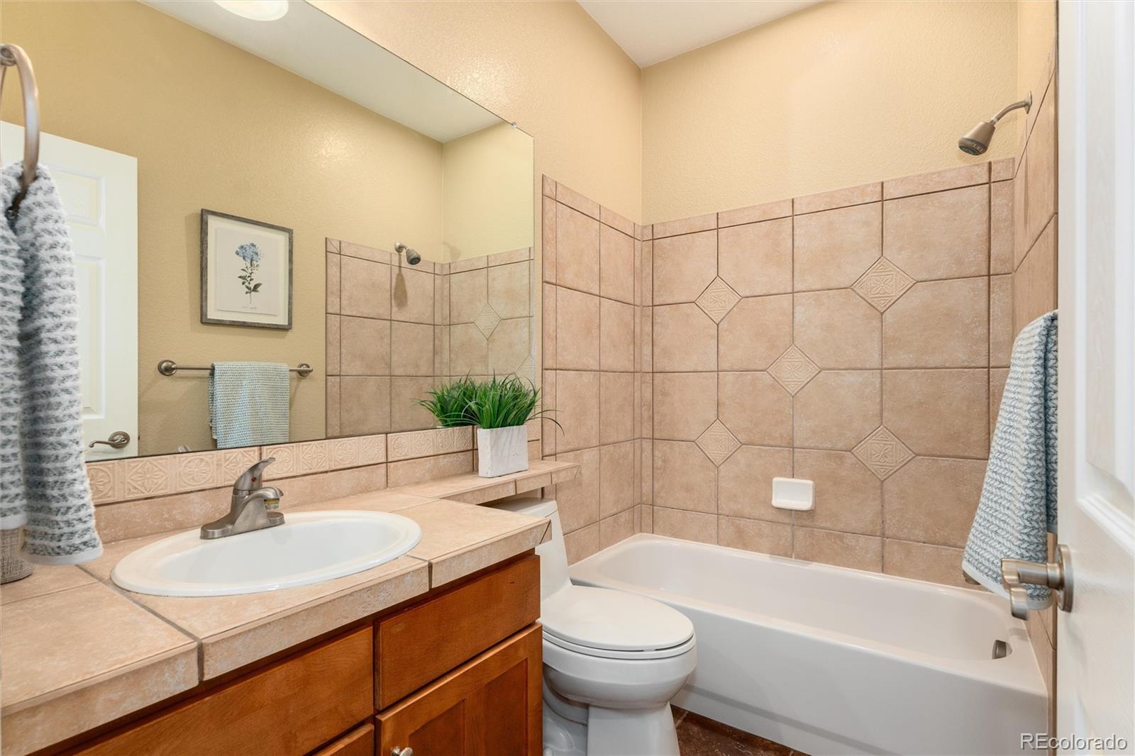 10820 Montvale Circle Highlands Ranch, CO 80130 - Photo 34 of 50 a bathroom with a sink mirror toilet and bathtub