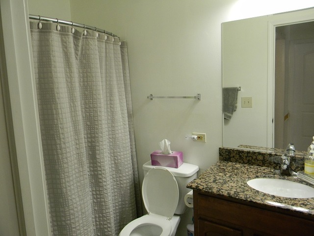 129 Virginia Court Streamwood, IL 60107 - Photo 7 of 14 a bathroom with a granite countertop sink toilet and a mirror